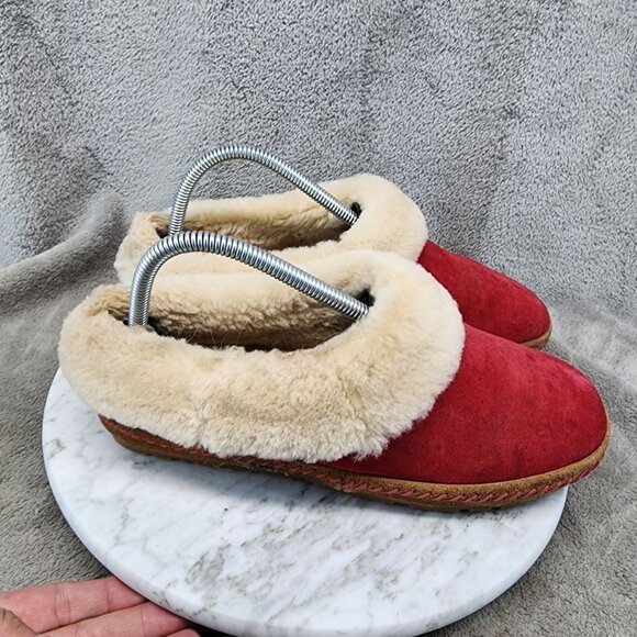 L.L. Bean Shoes Womens Size 7 Red Leather Wicked Good Slip On Slippers *Read* - Picture 4 of 9